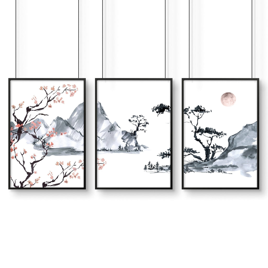 Japanese cherry blossom tree | set of 3 framed wall art