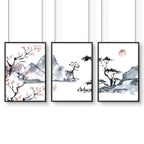 Japanese cherry blossom tree | set of 3 framed wall art
