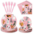 JarThenaAMCS 96-Piece Dog Birthday Tableware Set – 24 Dinner Plates, 24 Dessert Plates, 24 Napkins, 24 Forks