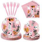 JarThenaAMCS 96-Piece Dog Birthday Tableware Set – 24 Dinner Plates, 24 Dessert Plates, 24 Napkins, 24 Forks