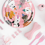 JarThenaAMCS 96-Piece Dog Birthday Tableware Set – 24 Dinner Plates, 24 Dessert Plates, 24 Napkins, 24 Forks