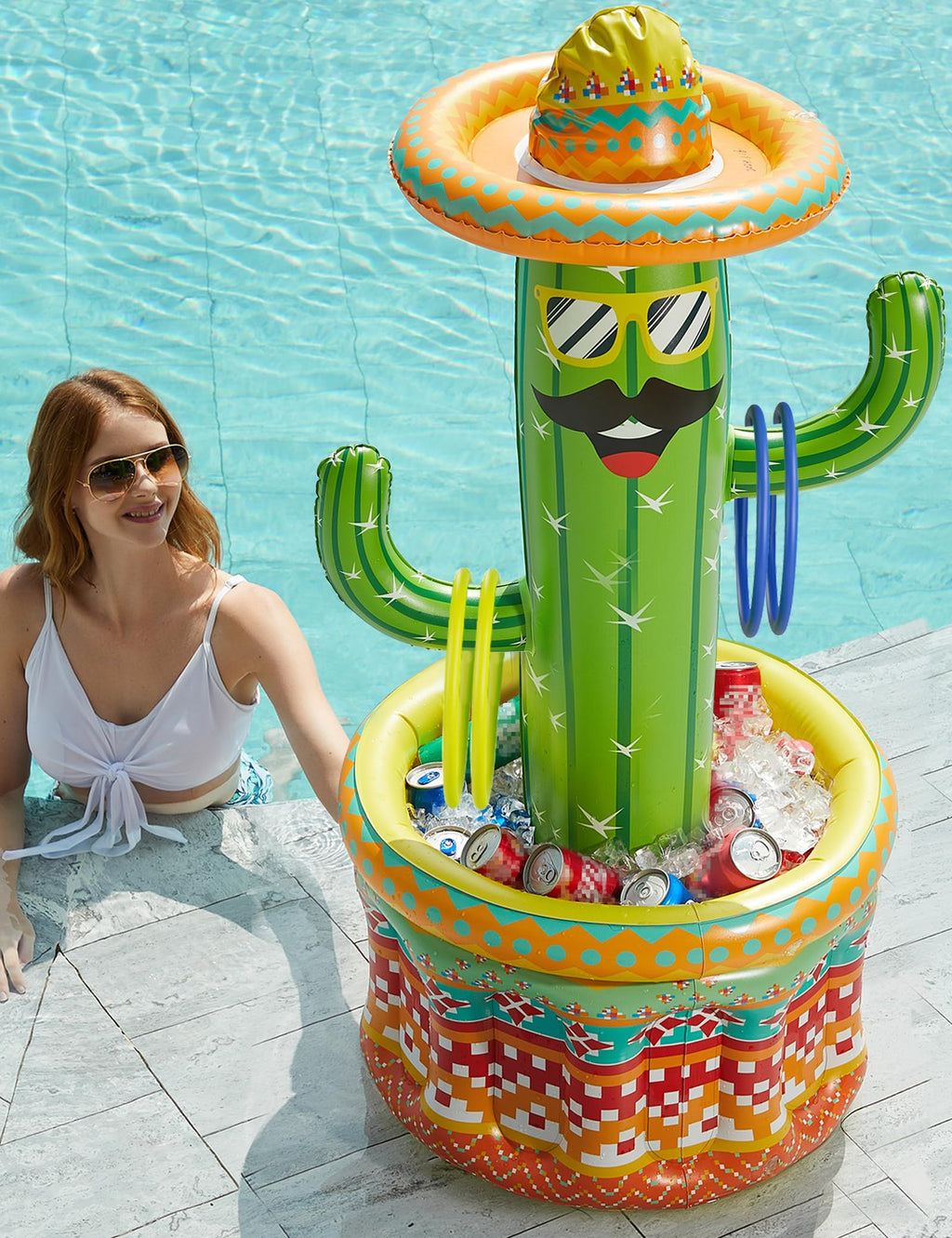 Jasonwell Inflatable Fiesta Cactus Ice Bucket – Pool Party Cooler & Tropical Decor
