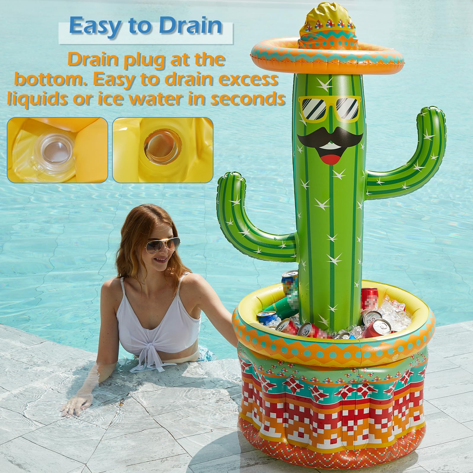 Jasonwell Inflatable Fiesta Cactus Ice Bucket – Pool Party Cooler & Tropical Decor