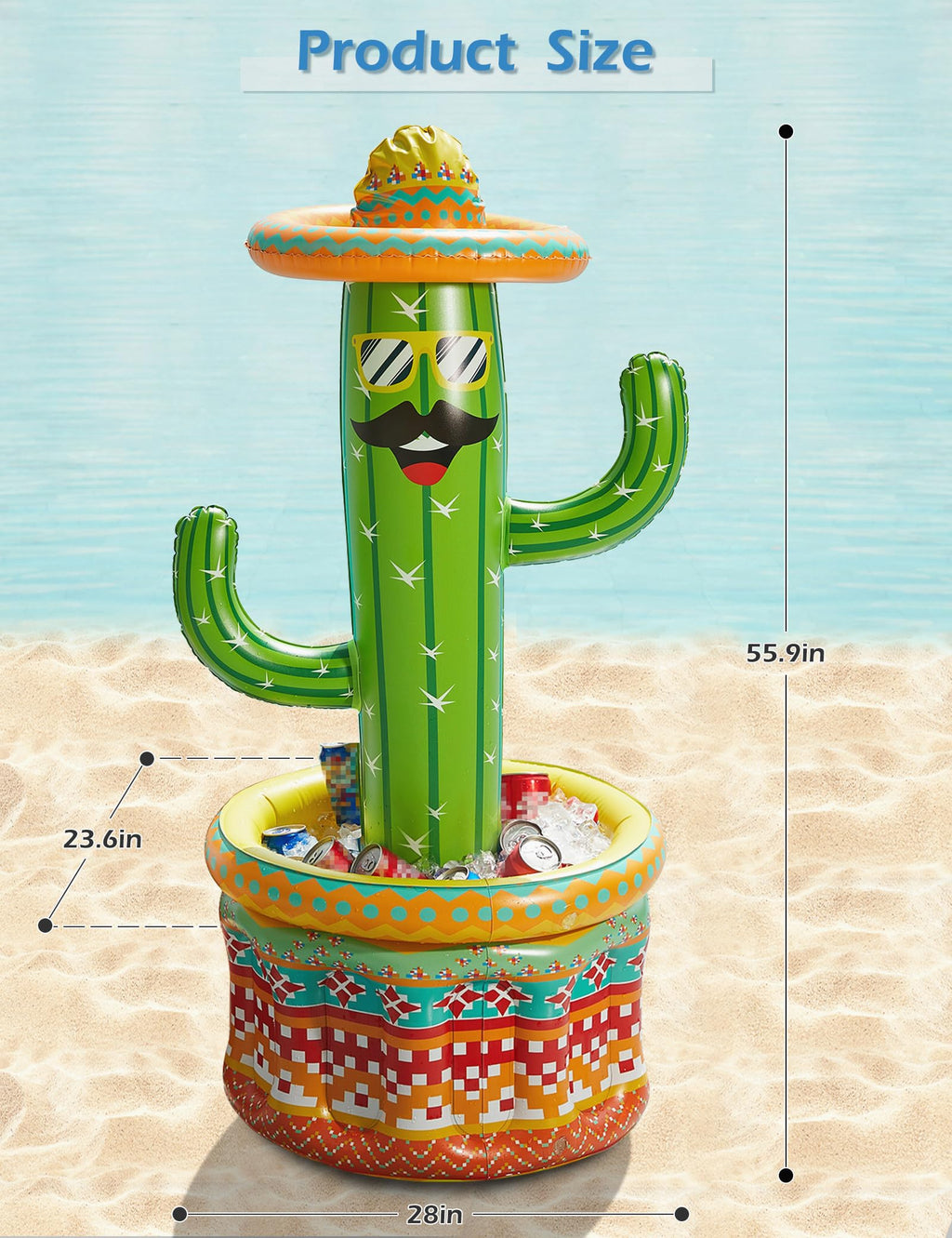 Jasonwell Inflatable Fiesta Cactus Ice Bucket – Pool Party Cooler & Tropical Decor