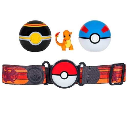 Jazwares Pokemon Charmander Clip N Go Belt Set – 2-Inch Figure with Ultra & Lure Balls