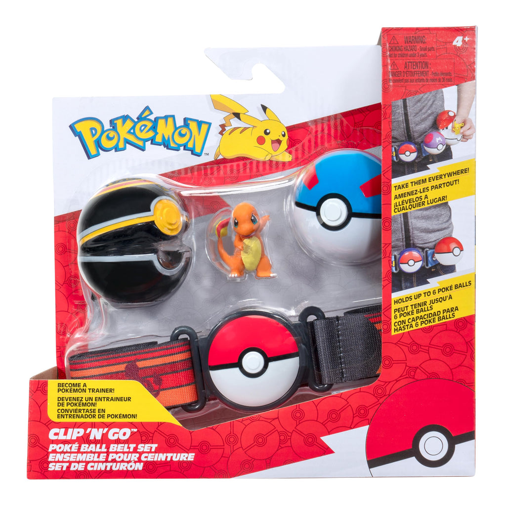 Jazwares Pokemon Charmander Clip N Go Belt Set – 2-Inch Figure with Ultra & Lure Balls