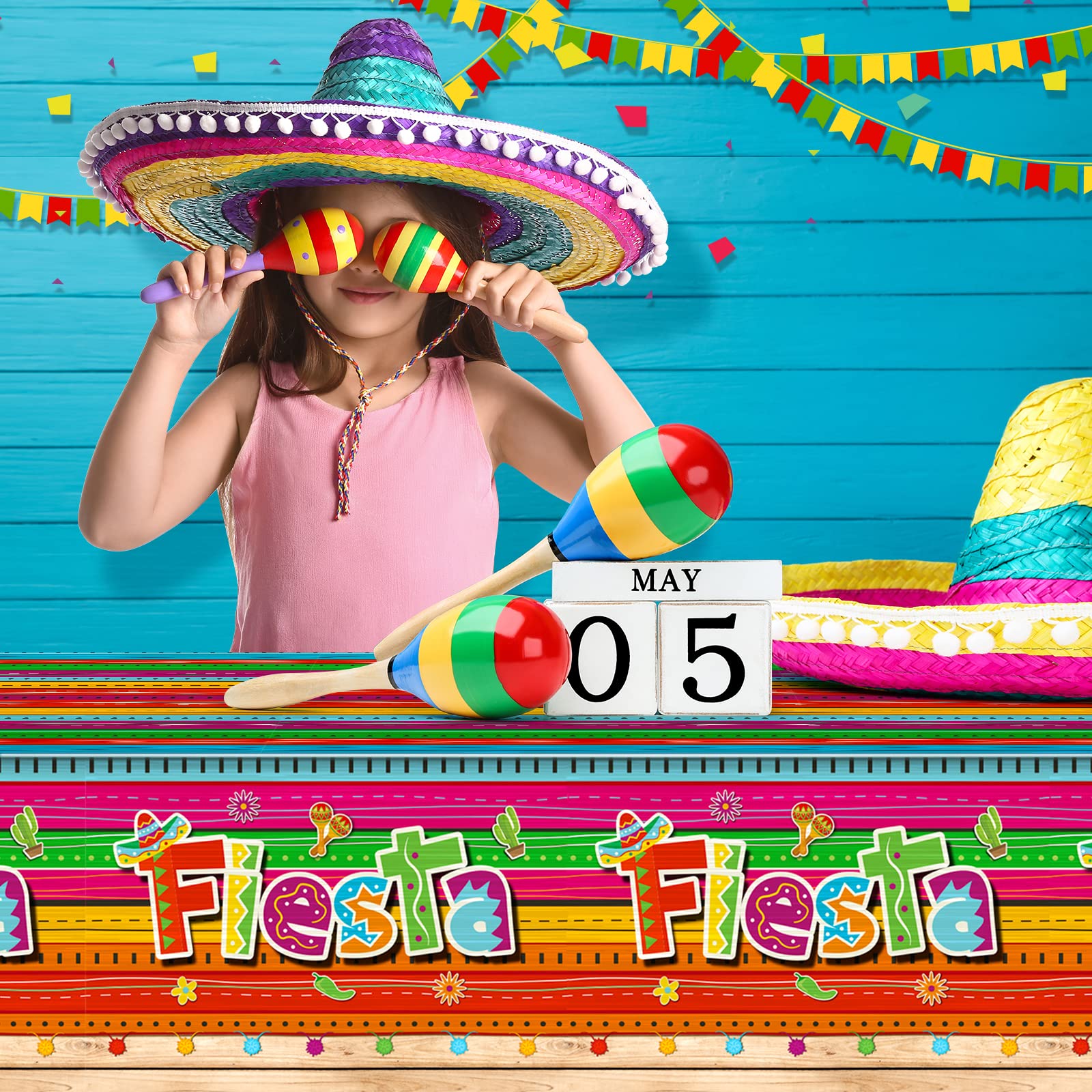 Jectivs 3-Piece Mexican Fiesta Tablecloth Set — 54 x 108 in, Cinco de Mayo Party Decor