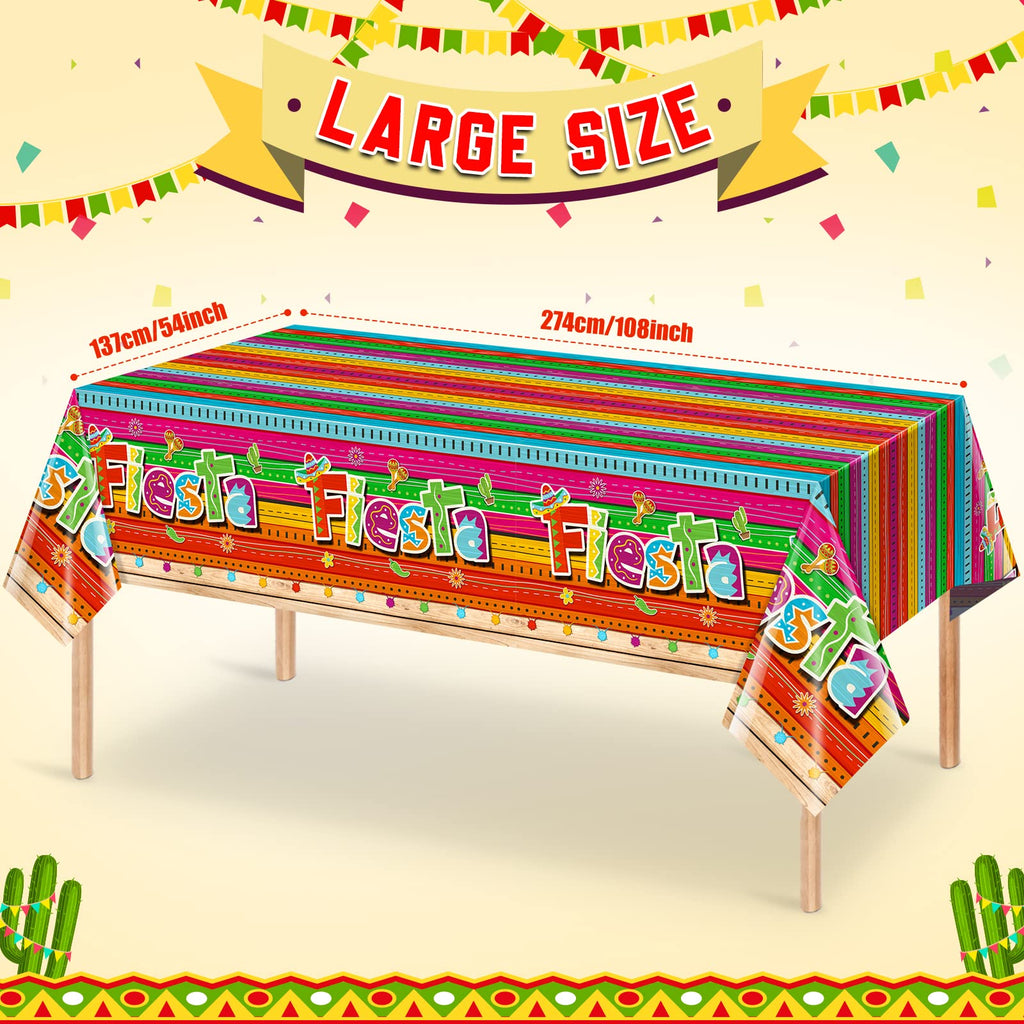 Jectivs 3-Piece Mexican Fiesta Tablecloth Set — 54 x 108 in, Cinco de Mayo Party Decor