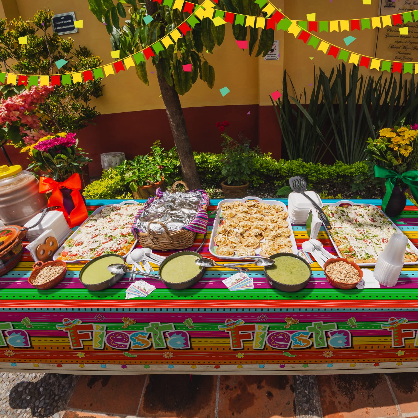 Jectivs 3-Piece Mexican Fiesta Tablecloth Set — 54 x 108 in, Cinco de Mayo Party Decor