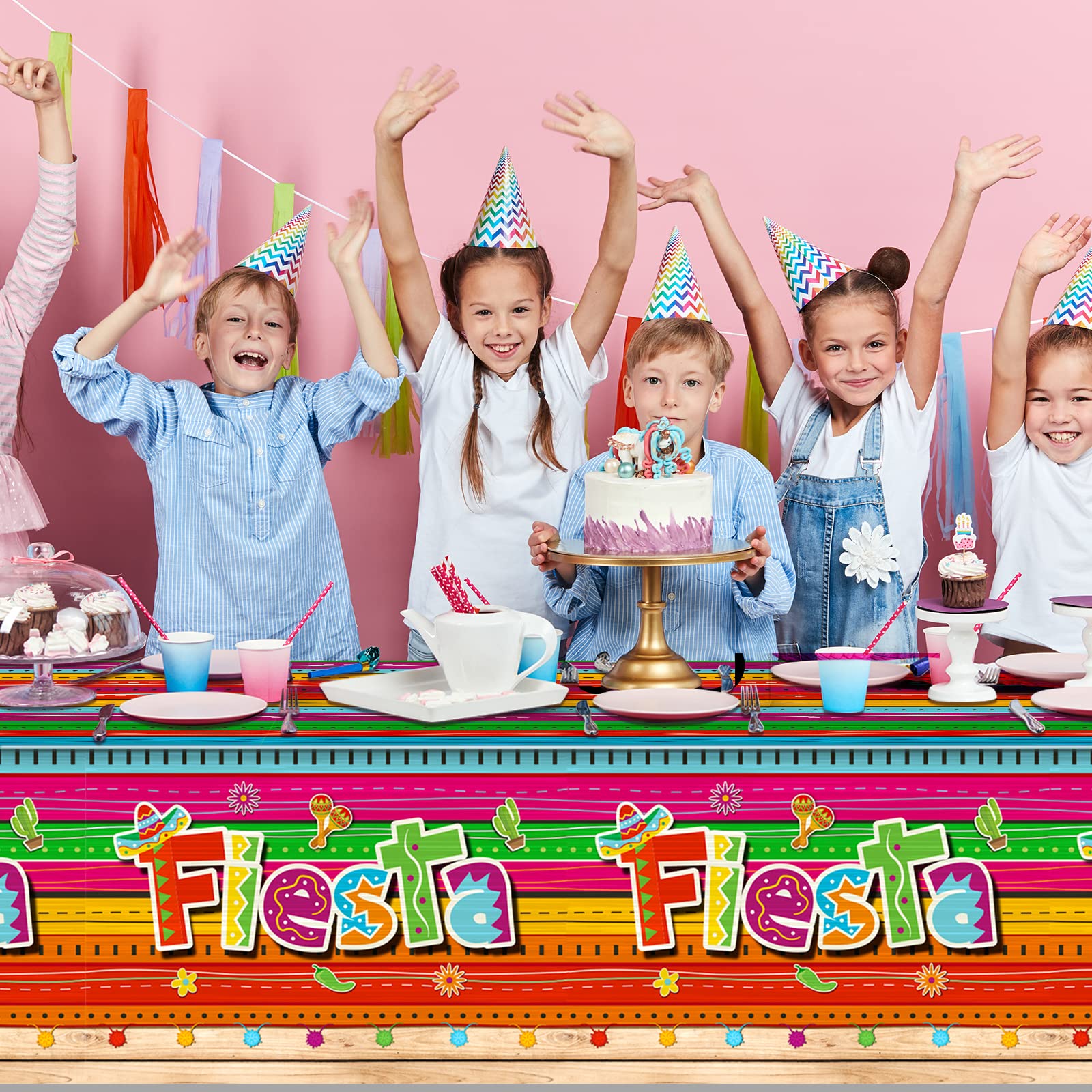 Jectivs 3-Piece Mexican Fiesta Tablecloth Set — 54 x 108 in, Cinco de Mayo Party Decor