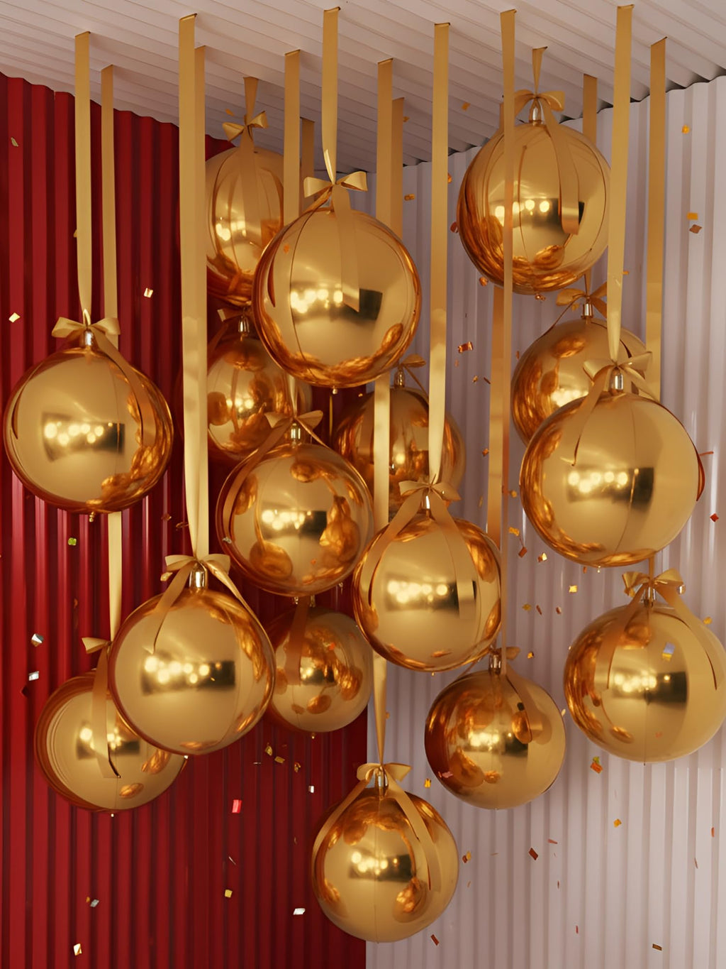 Jenaai 30-Set 22-Inch Gold 4D Round Foil Balloons with Satin Bows – Giant Ceiling Decor for Holidays & Celebrations