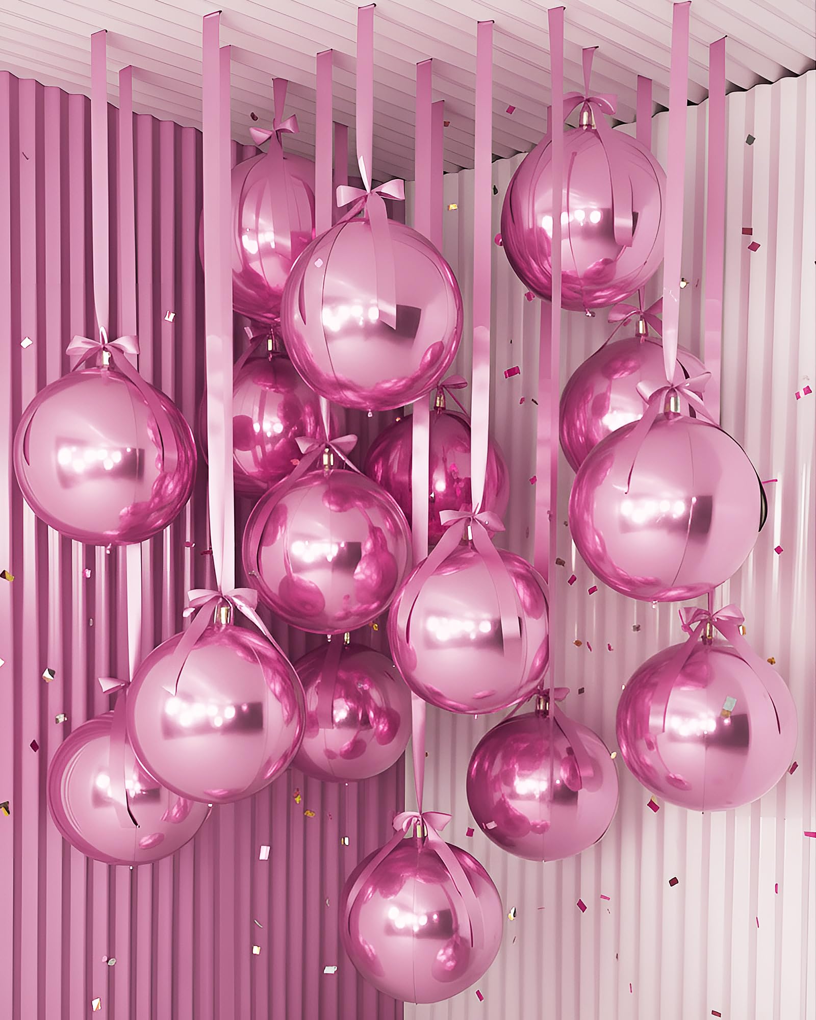 Jenaai 30-Pack 22" Pink 4D Foil Balloons with Satin Bows – Giant Round Party Balloons