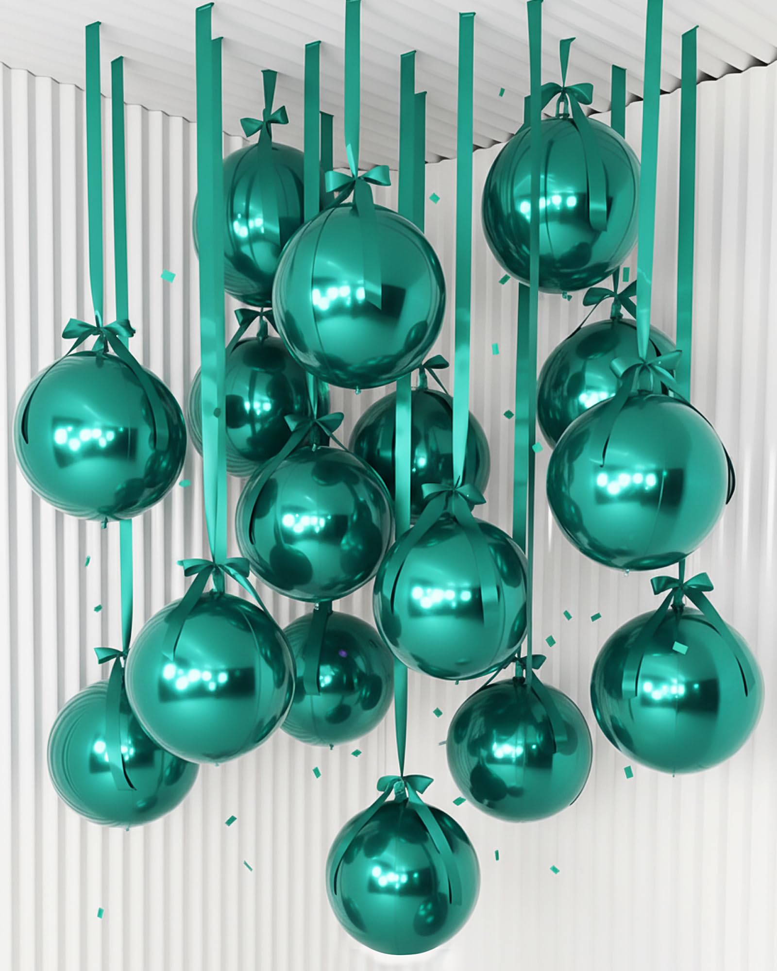 Jenaai 30-Set 22-Inch Round 4D Foil Balloons with Satin Bows – Green Giant Party Decorations