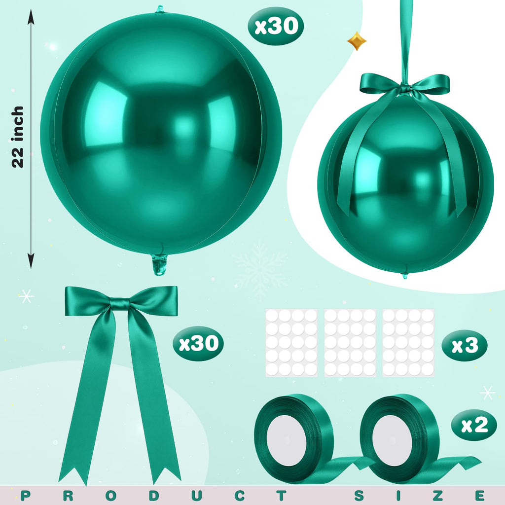 Jenaai 30-Set 22-Inch Round 4D Foil Balloons with Satin Bows – Green Giant Party Decorations