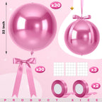 Jenaai 30-Pack 22" Pink 4D Foil Balloons with Satin Bows – Giant Round Party Balloons
