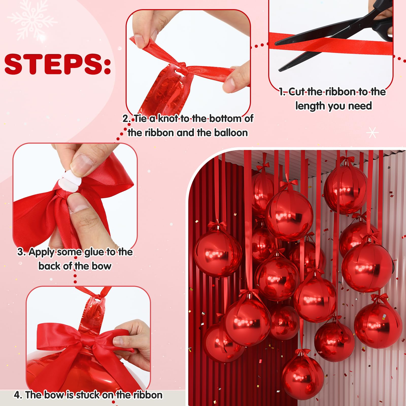 Jenaai 30-Piece 22-Inch Red 4D Round Foil Balloons with Satin Bows – Giant Party Decor for Valentine’s Day, Weddings & More