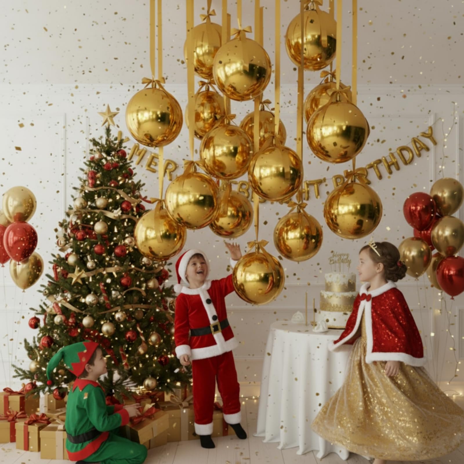 Jenaai 30-Set 22-Inch Gold 4D Round Foil Balloons with Satin Bows – Giant Ceiling Decor for Holidays & Celebrations