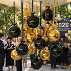 Jenaai 30x 22-Inch Black & Gold Round Foil Balloons with Satin Bows