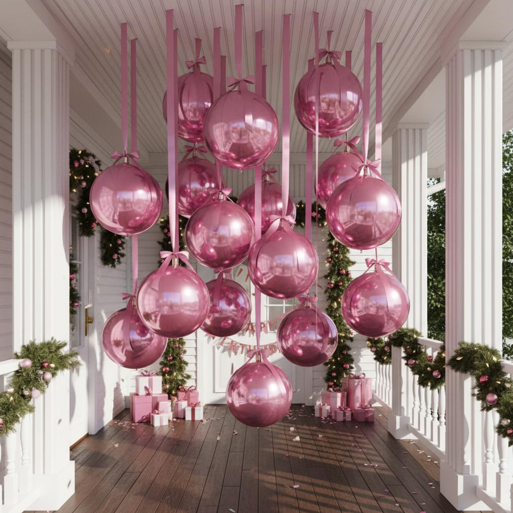 Jenaai 30-Pack 22" Pink 4D Foil Balloons with Satin Bows – Giant Round Party Balloons