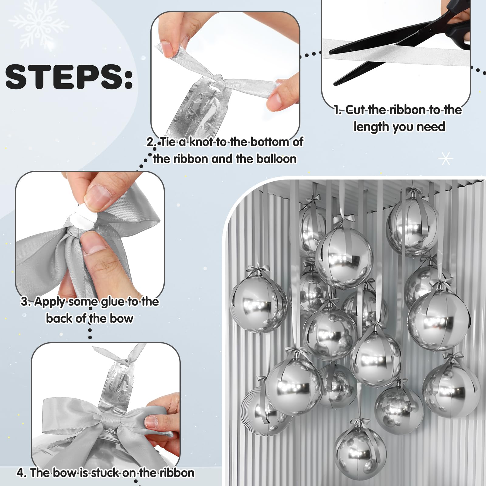Jenaai 30-Count 22-Inch Silver Round Foil Balloons with Satin Bows – Giant Party Decoration Set