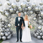 Jenaai 30-Count 22-Inch Silver Round Foil Balloons with Satin Bows – Giant Party Decoration Set