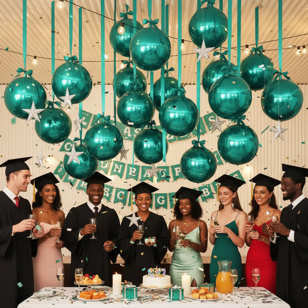 Jenaai 30-Set 22-Inch Round 4D Foil Balloons with Satin Bows – Green Giant Party Decorations