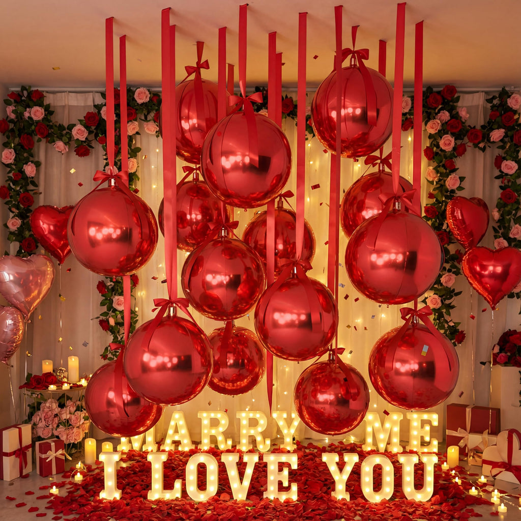 Jenaai 30-Piece 22-Inch Red 4D Round Foil Balloons with Satin Bows – Giant Party Decor for Valentine’s Day, Weddings & More