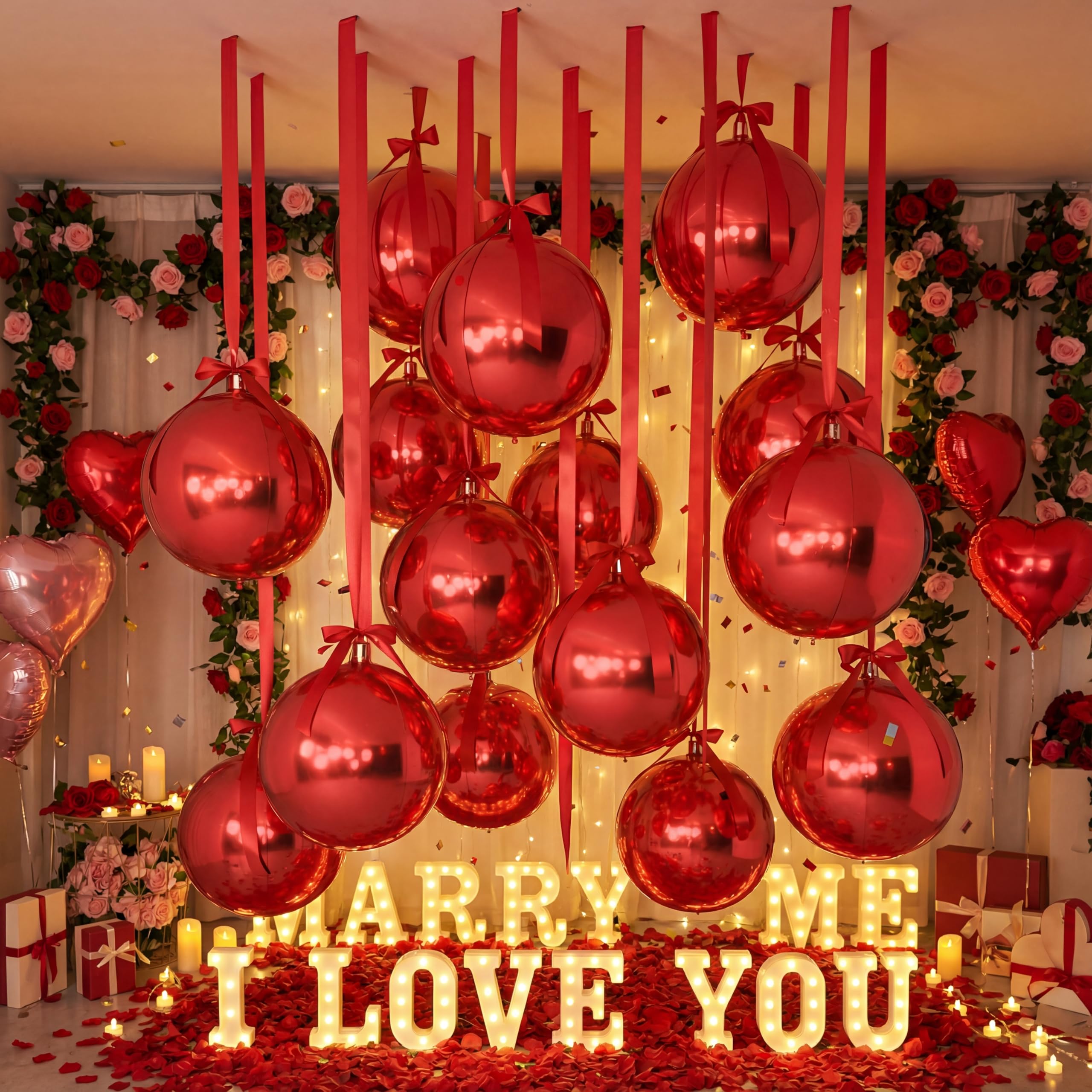 Jenaai 30-Piece 22-Inch Red 4D Round Foil Balloons with Satin Bows – Giant Party Decor for Valentine’s Day, Weddings & More