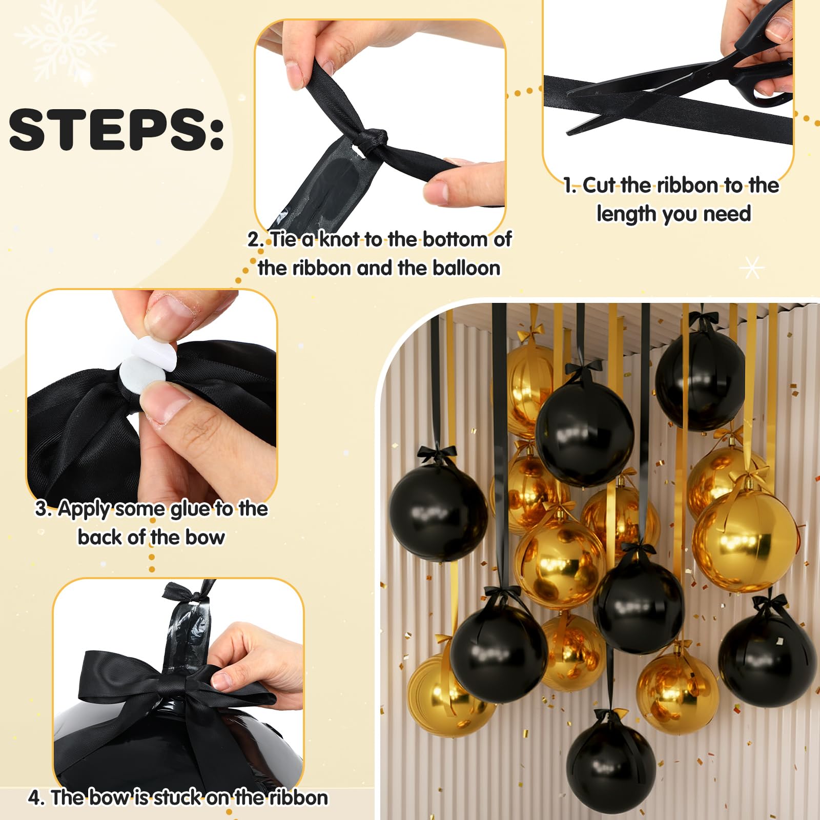 Jenaai 30x 22-Inch Black & Gold Round Foil Balloons with Satin Bows