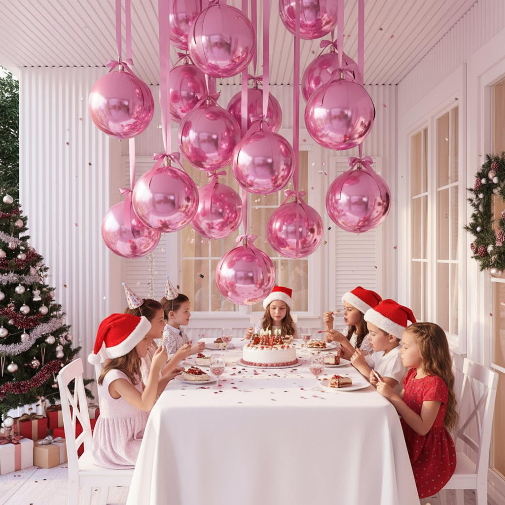 Jenaai 30-Pack 22" Pink 4D Foil Balloons with Satin Bows – Giant Round Party Balloons