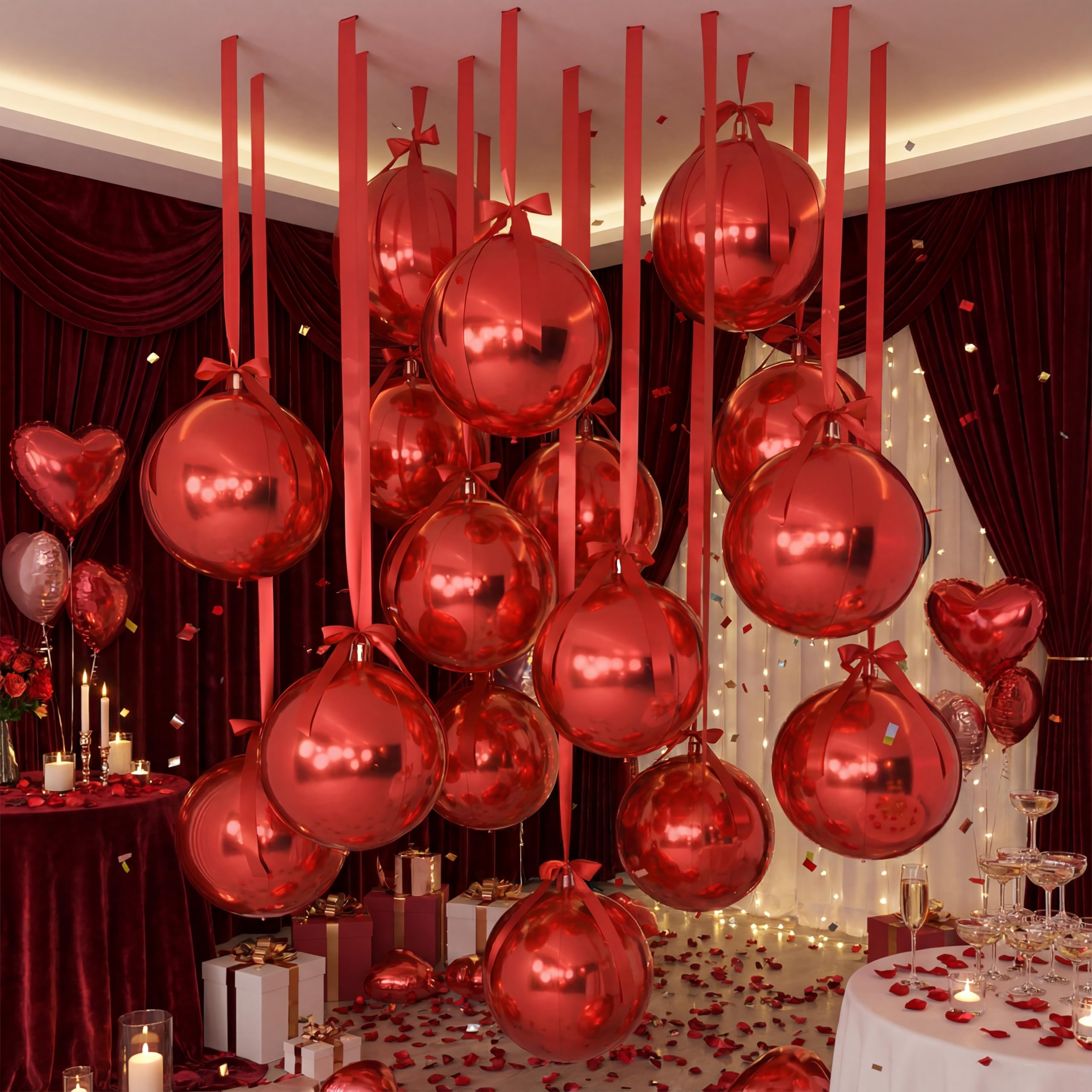 Jenaai 30-Piece 22-Inch Red 4D Round Foil Balloons with Satin Bows – Giant Party Decor for Valentine’s Day, Weddings & More