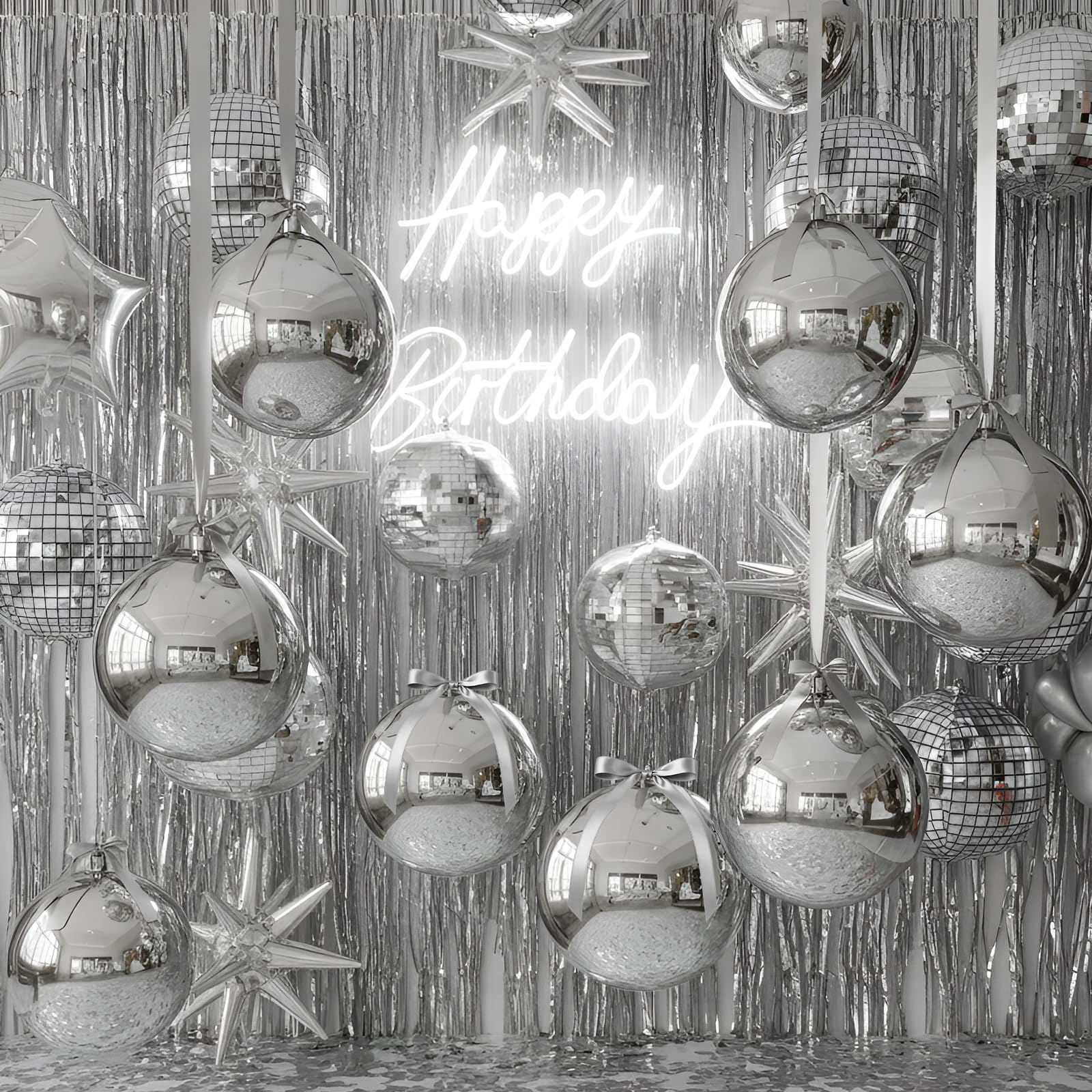 Jenaai 30-Count 22-Inch Silver Round Foil Balloons with Satin Bows – Giant Party Decoration Set