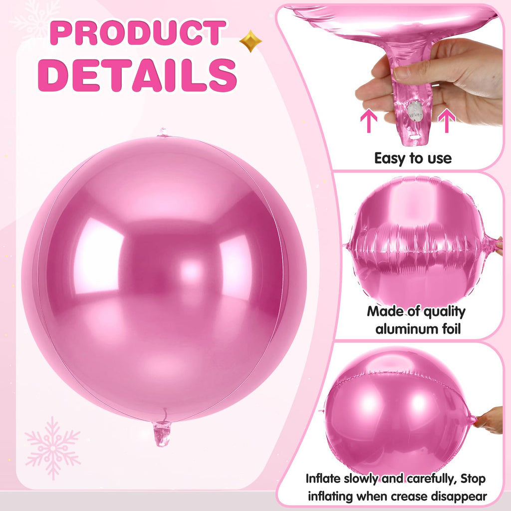 Jenaai 30-Pack 22" Pink 4D Foil Balloons with Satin Bows – Giant Round Party Balloons