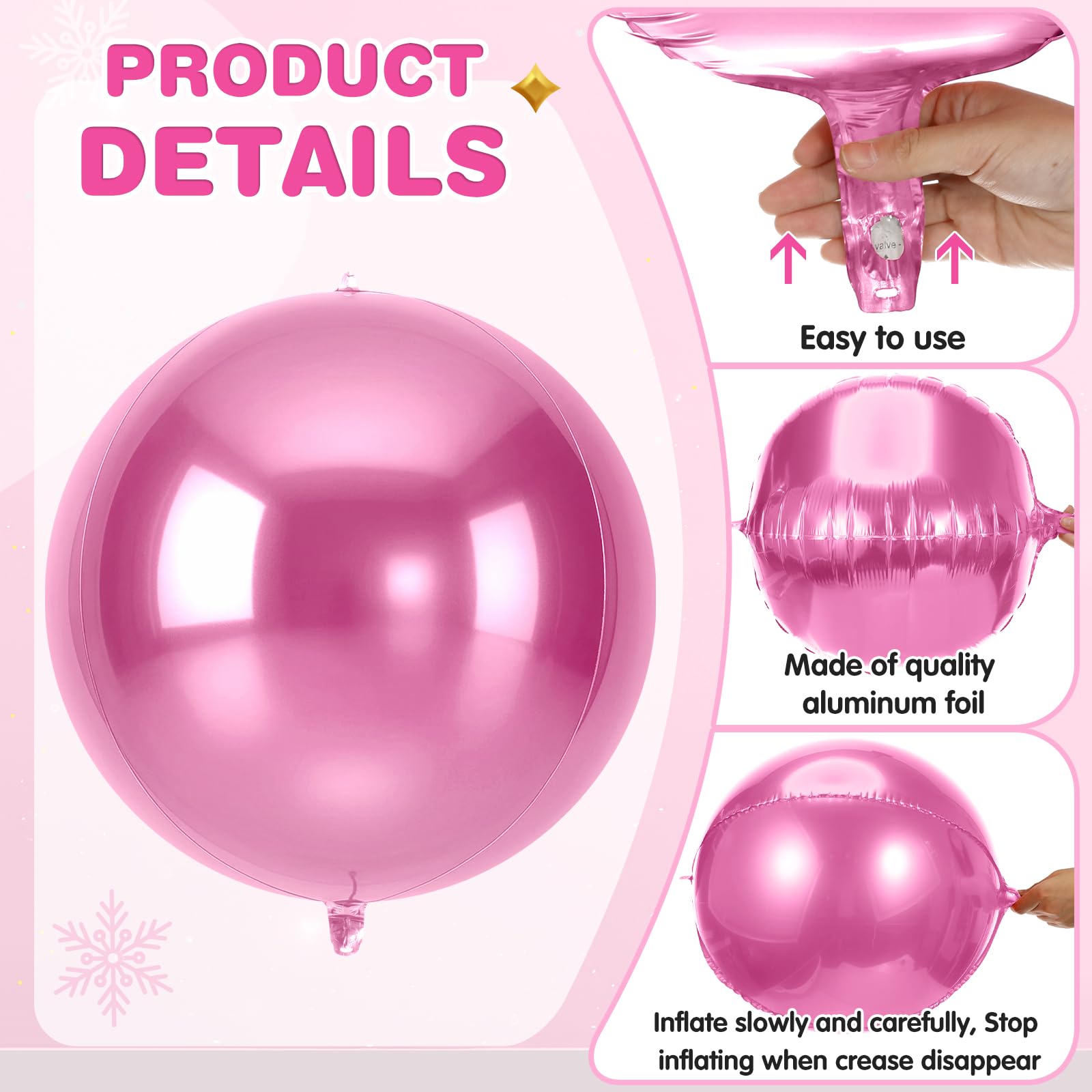 Jenaai 30-Pack 22" Pink 4D Foil Balloons with Satin Bows – Giant Round Party Balloons