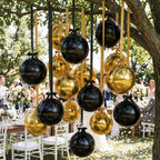 Jenaai 30x 22-Inch Black & Gold Round Foil Balloons with Satin Bows