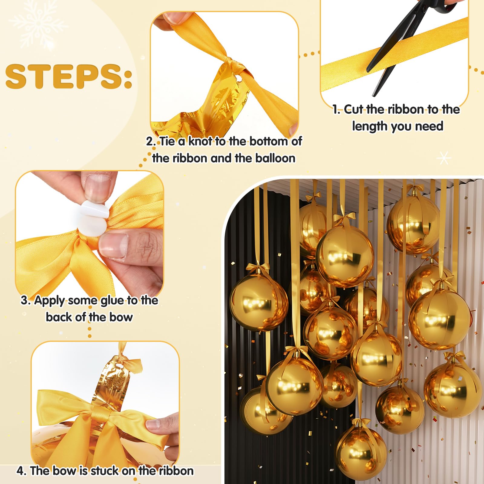 Jenaai 30-Set 22-Inch Gold 4D Round Foil Balloons with Satin Bows – Giant Ceiling Decor for Holidays & Celebrations