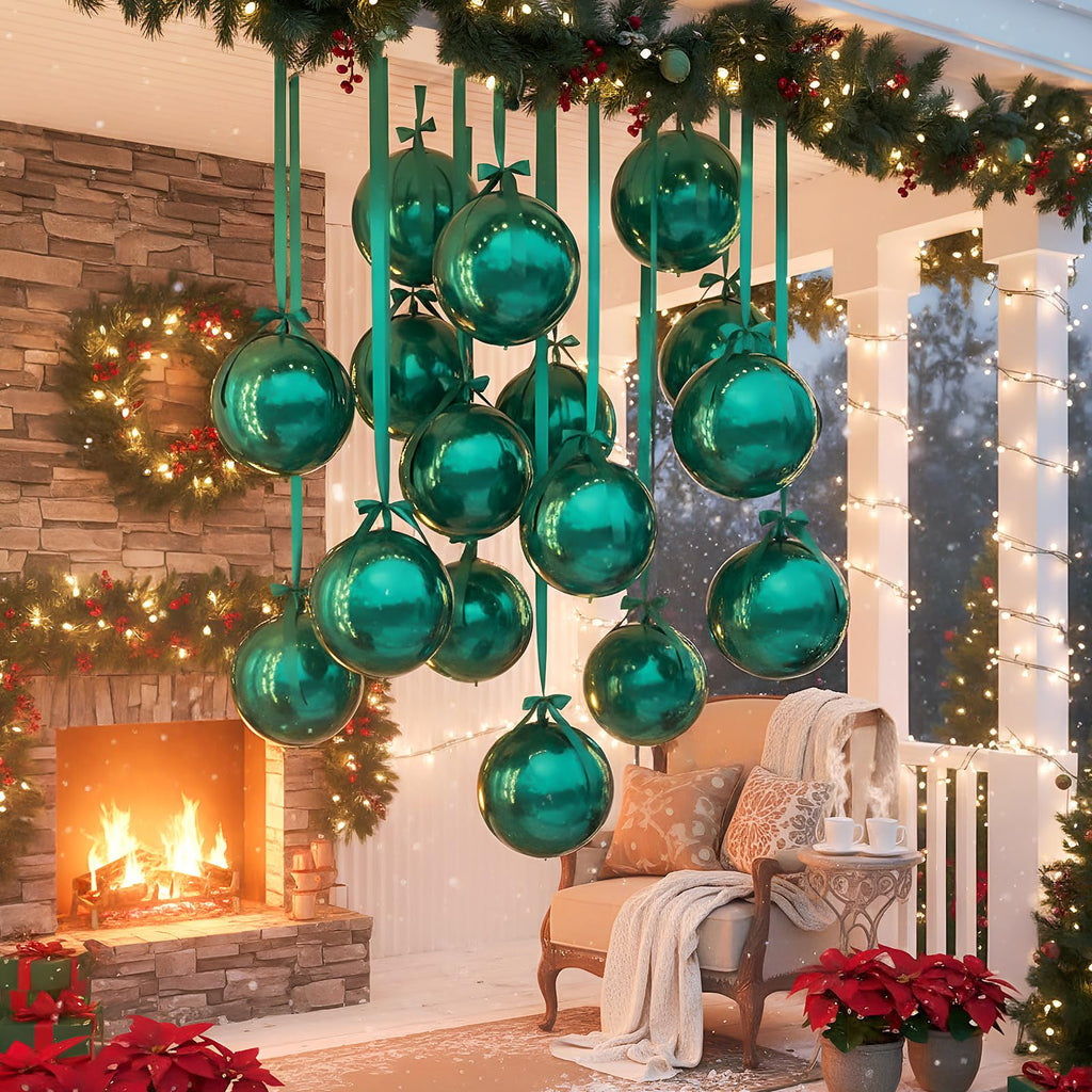 Jenaai 30-Set 22-Inch Round 4D Foil Balloons with Satin Bows – Green Giant Party Decorations