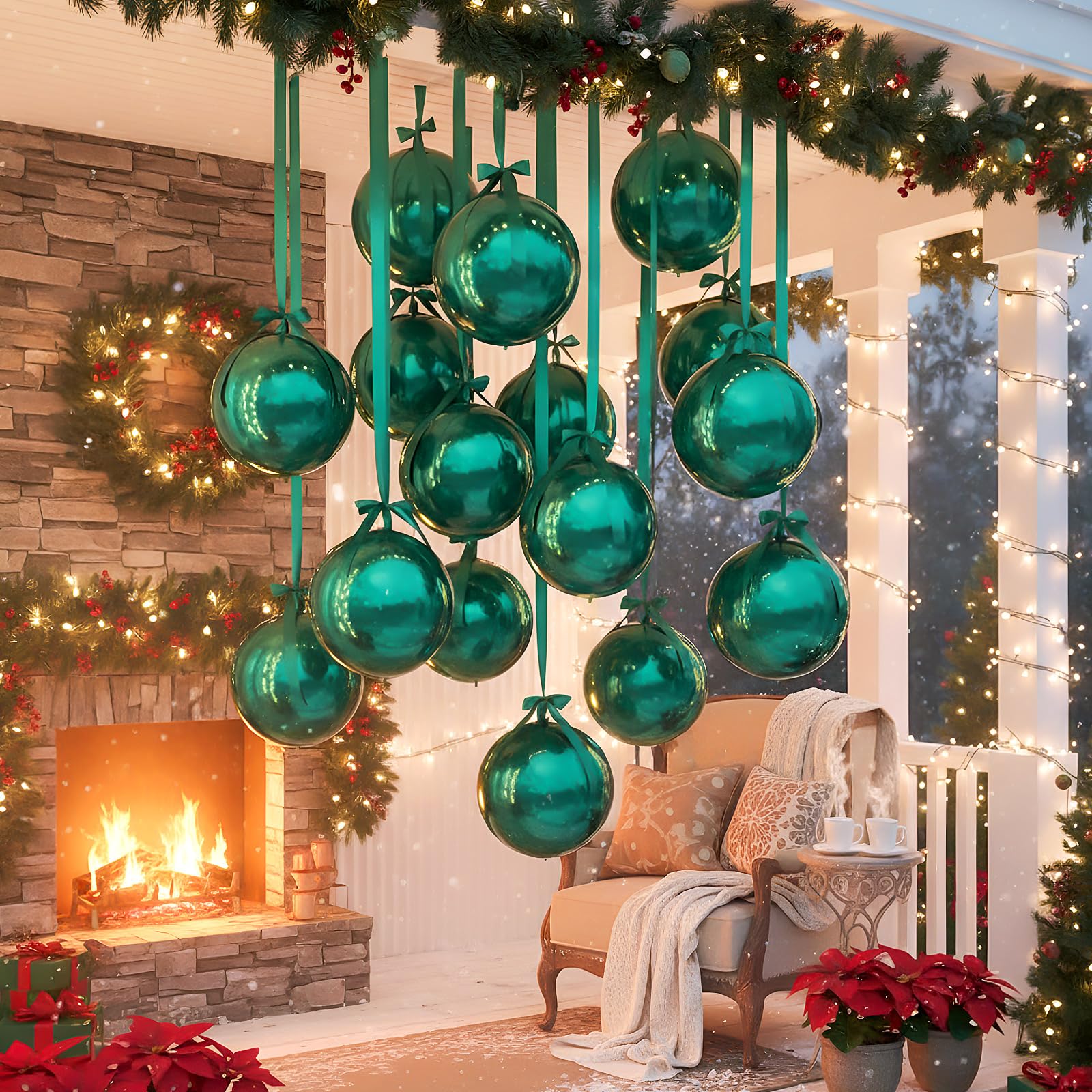 Jenaai 30-Set 22-Inch Round 4D Foil Balloons with Satin Bows – Green Giant Party Decorations