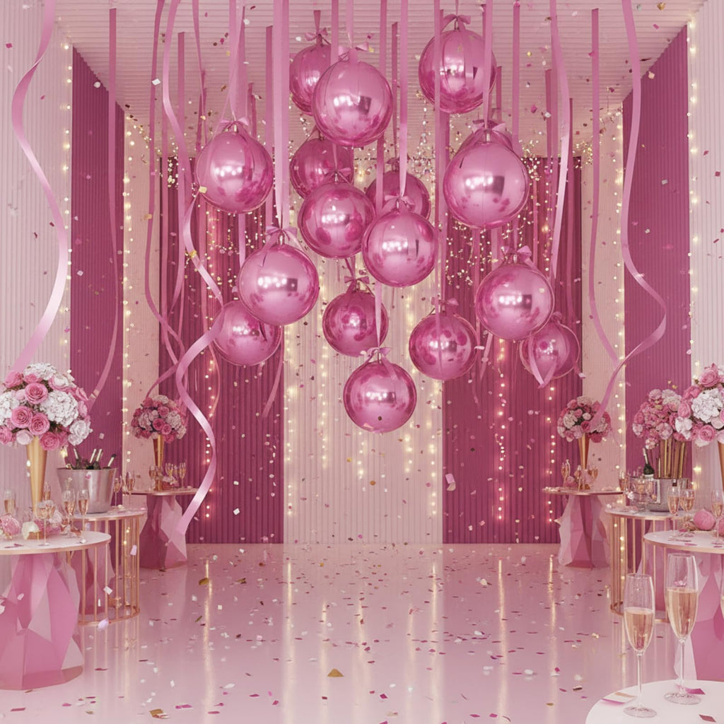 Jenaai 30-Pack 22" Pink 4D Foil Balloons with Satin Bows – Giant Round Party Balloons