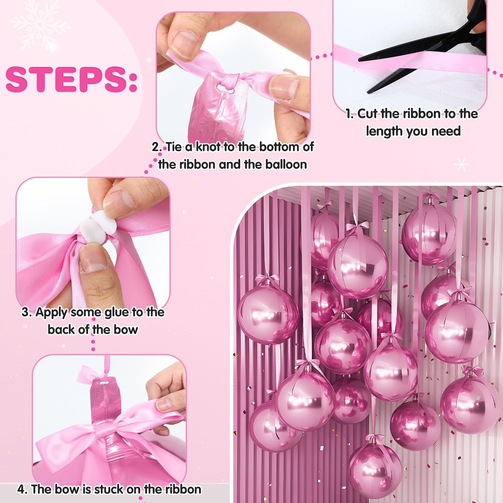 Jenaai 30-Pack 22" Pink 4D Foil Balloons with Satin Bows – Giant Round Party Balloons