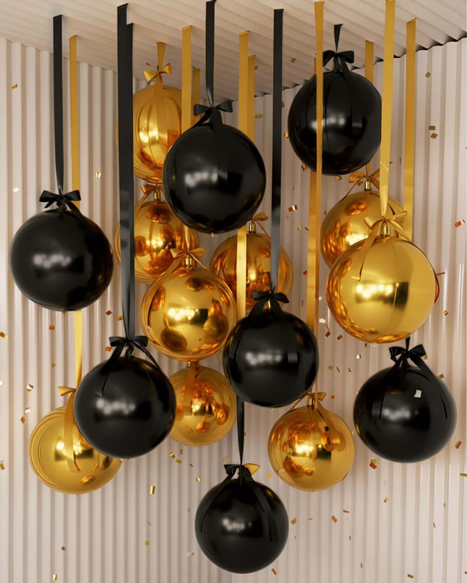 Jenaai 30x 22-Inch Black & Gold Round Foil Balloons with Satin Bows