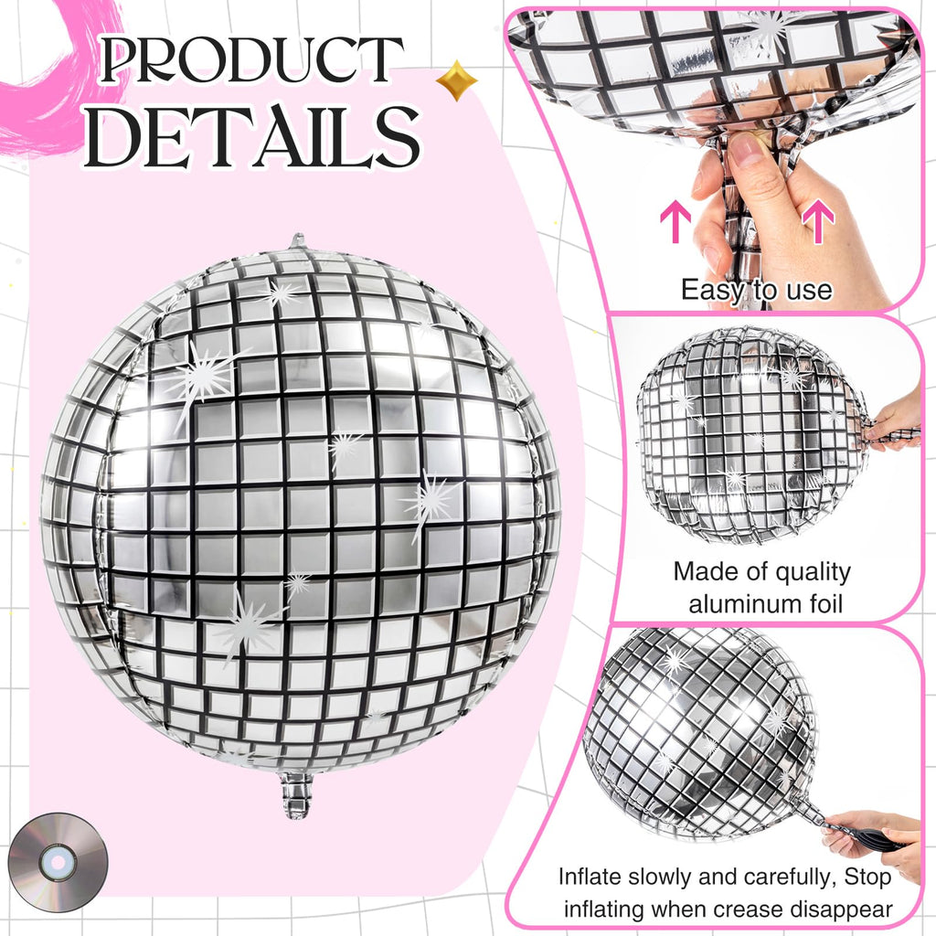 Jenaai 22-Inch Round Foil Balloons — 30-Pack with Satin Bows for Ceiling Decor (Disco)