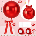 Jenaai 30-Piece 22-Inch Red 4D Round Foil Balloons with Satin Bows – Giant Party Decor for Valentine’s Day, Weddings & More