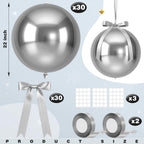 Jenaai 30-Count 22-Inch Silver Round Foil Balloons with Satin Bows – Giant Party Decoration Set