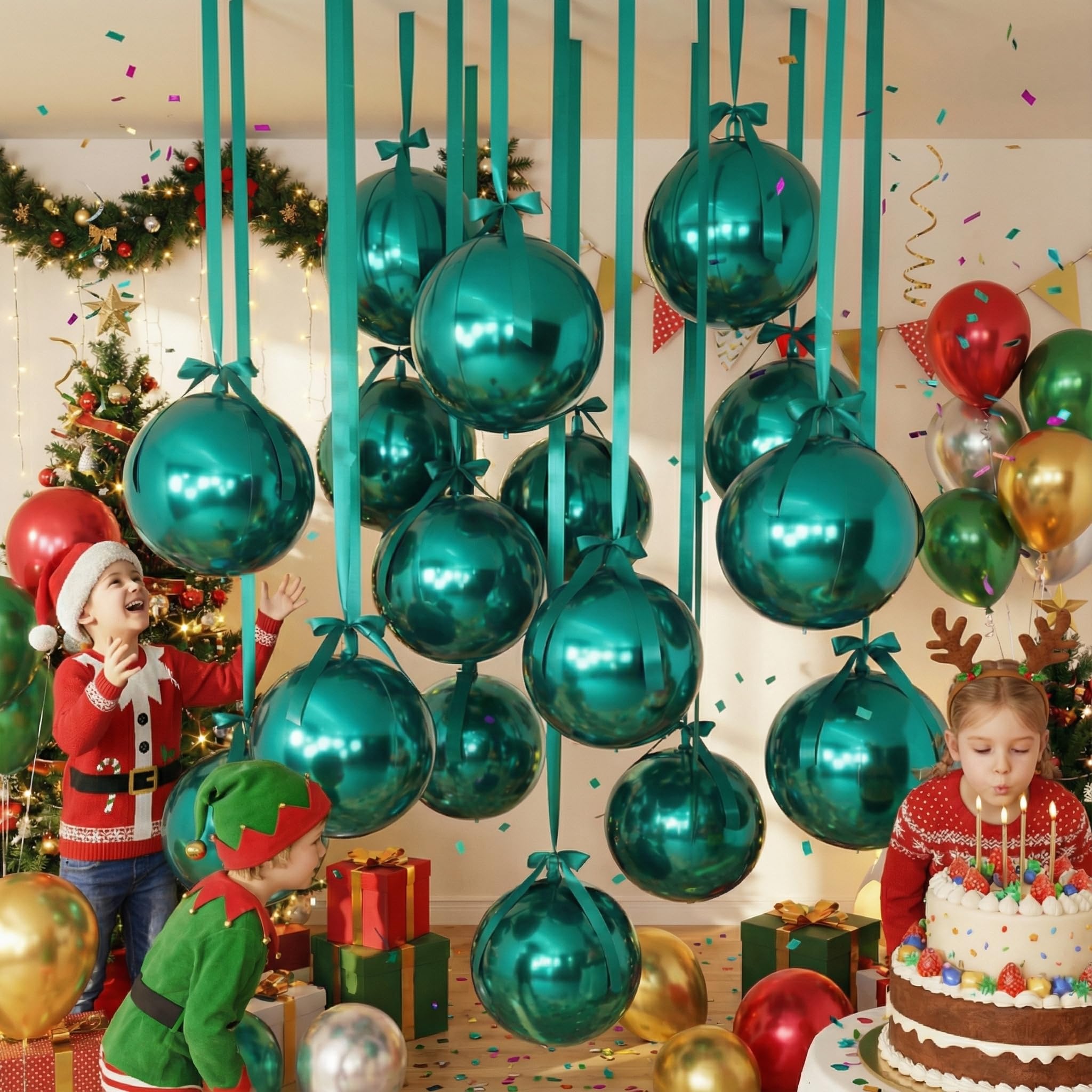 Jenaai 30-Set 22-Inch Round 4D Foil Balloons with Satin Bows – Green Giant Party Decorations