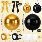 Jenaai 30x 22-Inch Black & Gold Round Foil Balloons with Satin Bows