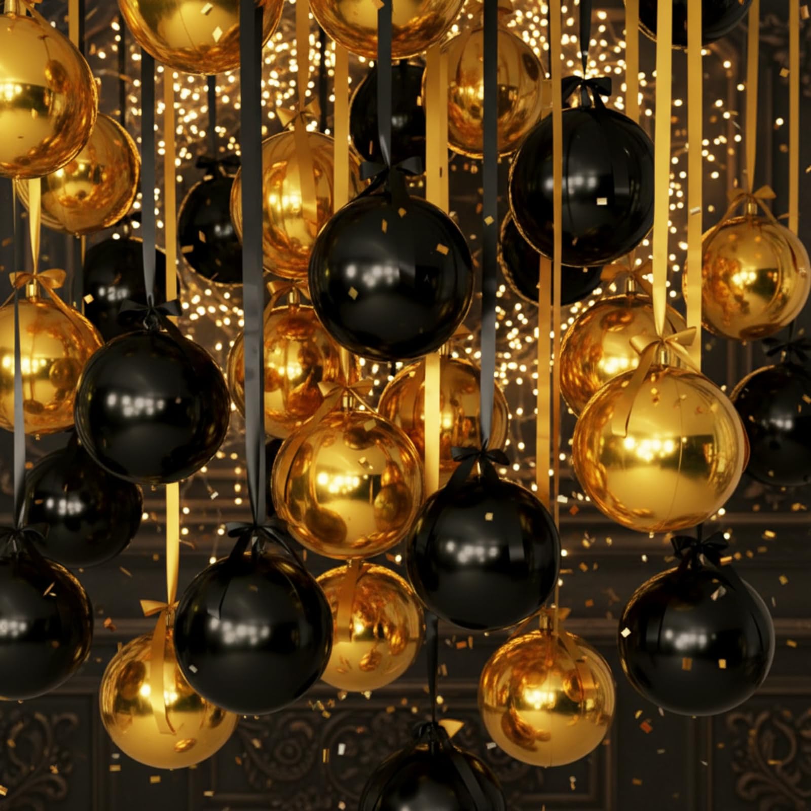 Jenaai 30x 22-Inch Black & Gold Round Foil Balloons with Satin Bows