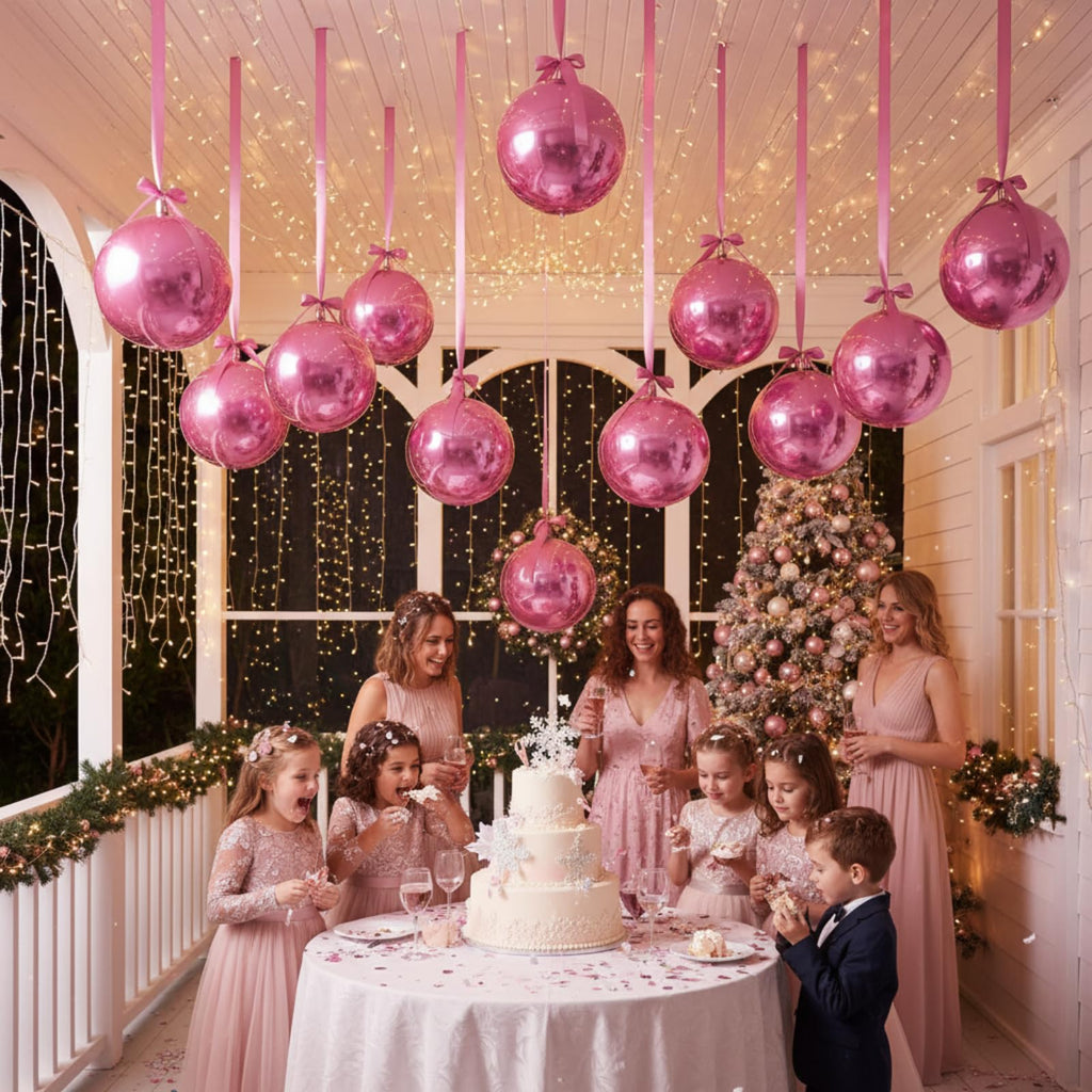 Jenaai 30-Pack 22" Pink 4D Foil Balloons with Satin Bows – Giant Round Party Balloons