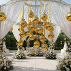 Jenaai 30-Set 22-Inch Gold 4D Round Foil Balloons with Satin Bows – Giant Ceiling Decor for Holidays & Celebrations