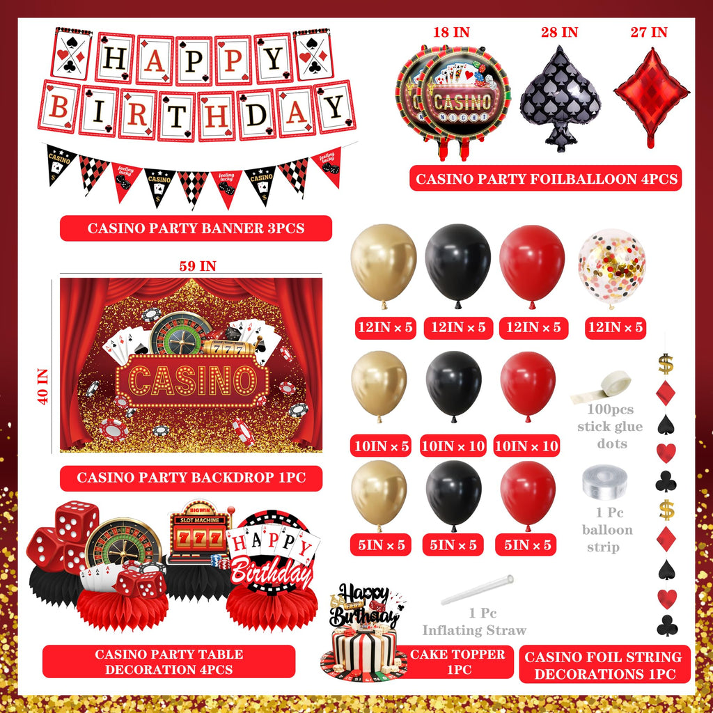 Jenlion Casino Theme Party Decorations – Las Vegas Backdrop, Happy Birthday Banner & Honeycomb Centerpieces